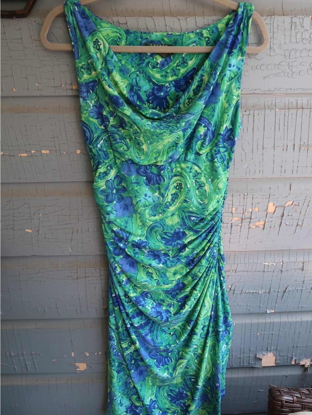 Lauren Ralph Lauren Green and Blue Floral Cowl-Neck Midi Dress